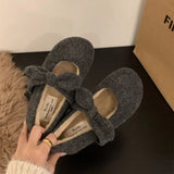 Wjczt Warm Fleece Women Loafer Shoes Outdoor Comfort Soft Sole Flats Concise Slip On Female Butterfly-knot Shoes