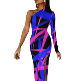 Wjczt Neon Paint Long Dress Women Graffiti Splatter Print Party Maxi Dress Summer Long Sleeve Sexy Bodycon Dresses Side Split Clothes