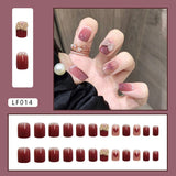 Wjczt 24Pcs/Box Sweet Short Round/Square Head False Nail Art Full Cover Detachable Artificial Fake Nails Ballerina Press on Nails Tips