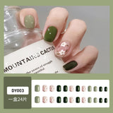 Wjczt 24Pcs/Set Press On Fake Nails Green Wearing Reusable False Nails Art Girls Ballerina Coffin Nail With Glue Full Cover Artificial