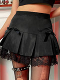 Wjczt Goth Dark Lace Gothic High Waist Pleated Mini Skirts Harajuku Black E-Girl Sweet A-Line Micro Skirt Patchwork Women Sexy Party