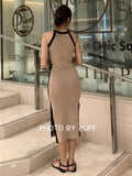 Wjczt Spring Summer Sexy Dress Women New Sleeveless Knitted Dresses Ladies Korean Casual Slit Long Robe Vestidos