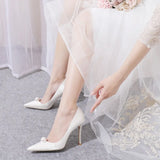 Wjczt 2024 New Pointed White Pearl 7cm Thin High Heel Women's Red Bridal Wedding Shoes