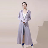 Wjczt Summer Women Hooded Sun Protection Long Trench Coat With Hand Cover Design Breathable Thin Cool Fabric Cosy Clothing  Outerwear