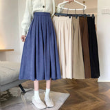 Wjczt Vintage Brown High Waist Pleated Skirt Women Korean Fashion College Style Long Skirt Ladies Autumn Casual A line Skirts