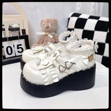 Wjczt Lovely Girls Lolita Gothic Shoes Monk Straps High Heels Cute Bowknots Cross Lace Flat Platform Mary Jane Shoes