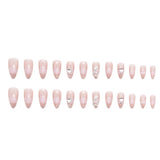 Wjczt 24pcs/set Ombre Heart Rhinestone Pink Nude Fashion Fake Nails Gorgeous False Nails Kawaii  Nail Art Press on Nails Manicure