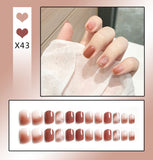 Wjczt 24Pcs/Box Sweet Short Round/Square Head False Nail Art Full Cover Detachable Artificial Fake Nails Ballerina Press on Nails Tips