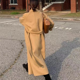 Wjczt Women Elegant Long Woolen Coat with Belt Autumn Winter New Fashion Solid Lapel Long Sleeve Chic Outerwear Ladies Casual Overcoat