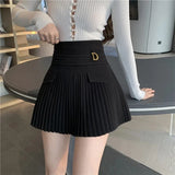 Wjczt Summer White Pleated Skirts Sexy Casual Slim College Women High Waist Mini Metal Letter D Ontwerp A-lijn Korean Fashion Style