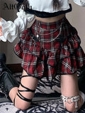 Wjczt AltGoth Punk Gothic Red Plaid Skirt Women Vintage Y2k E-girl Emo Alt High Waist Cake Skirt Harajuku Fairycore Grunge Clubwear