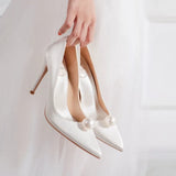 Wjczt 2024 New Pointed White Pearl 7cm Thin High Heel Women's Red Bridal Wedding Shoes