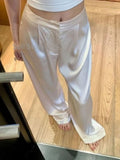 Wjczt White Acetate Satin Wide-Leg Pants Women's Summer Drooping Straight Graceful Casual Pants Slimming Suit Pants Mop Fashion