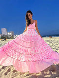 Wjczt Print Ruffles Oversized Hem Women Dress Fashion Loose Long Backless Sling Vestidos Spring Summer Casual Beach Female Robe