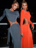 Wjczt Hollow Out Backless Sexy Maxi Dress For Women Autumn Winter New O Neck Long Sleeve Bodycon Club Party Long Dress