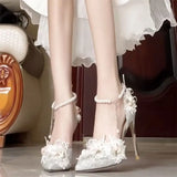 Wjczt women elegant Alice In Wondeland Cute lolita High heeles Shoes thin heels pointed toe shoes Summer Dress Wedding Bride Shoes