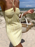 Wjczt Strapless Knit Mini Dresses Women Off-Shoulder Stripe Knitting Bodycon Dress Summer Beach Party Halter Club Streetwear