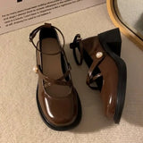 Wjczt Retro Brown Mary Jane Shoes Women Thick Heels Ankle Buckle Lolita Shoes Woman Japanese Style JK Uniform Pu Leather Loafers Shoe