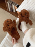 Wjczt Cotton Slippers For Women Puppy Slippers Winter Cute Dog Bedroom For Couples Home Slipper Warm And Non Slip And Furry Shoes