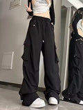 Wjczt White Cargo Parachute Pants Y2k Baggy Kpop Pleated Trousers Hip Hop Style Oversized Korean Streetwear Wide Leg Joggers