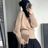 Wjczt Korean Style Fashion Casual Solid Color Round Neck High Quality Pullover Sweater Retro Elegant Popular Long Sleeved Women's Top