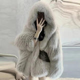 Wjczt Winter Faux Fur Coat Women Hooded Loose Long Sleeve Outerwear High Street Luxury Fur Jacket Female Fashion Overcoats 2024 New