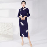 Wjczt Elegant Pleated Dress Women's Elegant Long Sleeveless Retro Art Floral Print Split Chinese Style Improved Female Cheongsam