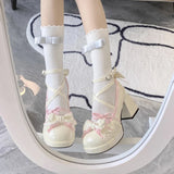 Wjczt Mary Janes Kawaii High Heels Shoes Lolita Japanese Style Fashion Platform Pumps Outwear Casual Cute Shoes Bow Design  Winter