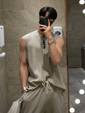 Wjczt  Korean High Street Men's Pleated Two Piece Vests Trendy Wide Leg Set Pants Sleeveless Tank Top Casual Shorts 2025 Spring Summer