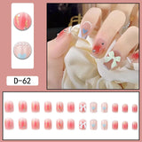 Wjczt 24pcs French Point Diamond Fake Nails Wearing Artificial Square Head Press On Acrylic Nail Art Pearl Patch Almond False Nails