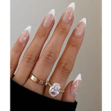 Wjczt 24pcs French Point Diamond Fake Nails Wearing Artificial Square Head Press On Acrylic Nail Art Pearl Patch Almond False Nails