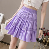 Wjczt Fashion Elastic High Waist Spliced Korean Pleated Skirts Female Clothing 2024 Summer New Loose Solid Color Casual Skirts