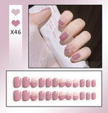 Wjczt 24Pcs/Box Sweet Short Round/Square Head False Nail Art Full Cover Detachable Artificial Fake Nails Ballerina Press on Nails Tips