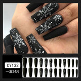 Wjczt 24Pcs Marble Gradient Long Coffin False Nails Full Cover Nail Tips Press Glue Detachable Wearable Gold Foil Ballerina Fake Nails