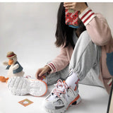 Wjczt Female Male Dad Shoes Adult Platform Trainers Stylish Casual Chunky Sneakers Women Men White Orange Sport Thick Sole Footwear