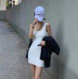 Wjczt White Cotton Square Neck Vest Mini Dress Women Summer Slim Sexy Backless Sleeveless Short Skirt 3 Colors