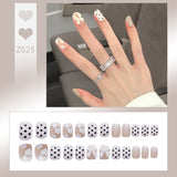 Wjczt 24P Nail Art Fake Nails Japanese Ballerina Press on Nails Set Diamond Streamer Flash Fly Butterfly Seamless Removable False Nail