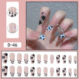 Wjczt 24pcs French Point Diamond Fake Nails Wearing Artificial Square Head Press On Acrylic Nail Art Pearl Patch Almond False Nails