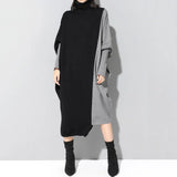 Wjczt Autumn Winter Oversized Half High Collar Vintage Vestido Patchwork Dress Women Batwing Long Sleeve Robe Casual Fashion Dresses