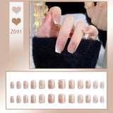 Wjczt 24P Nail Art Fake Nails Japanese Ballerina Press on Nails Set Diamond Streamer Flash Fly Butterfly Seamless Removable False Nail