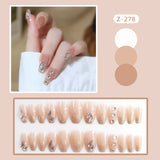 Wjczt 24P Nail Art Fake Nails Japanese Ballerina Press on Nails Set Diamond Streamer Flash Fly Butterfly Seamless Removable False Nail