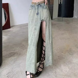 Wjczt 2024 New Women Designer High Waist Denim Side Slit Skirts Female Hotsweet Fashion Wrapped Dress Girls Sexy Blue Skirts Big Size