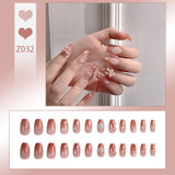 Wjczt 24Pcs nail art fake nails French microd rilling simple Full Seamless Removable False Nail Ballerina Press On Nails Art Tips Set