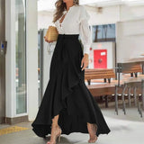 Wjczt Women High Waist Maxi Skirt High Low Irregular Hem Self-tie Elastic Ruffle Long Skirt Ruffle Women Maxi Skirt Long