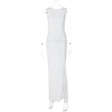 Wjczt Elegant Sleeveless Button Split Maxi Bodycon Dress Summer Women Sexy Skinny Casual Long Dresses Party Outfits Vestidos