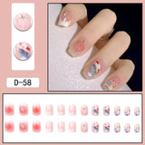 Wjczt 24pcs French Point Diamond Fake Nails Wearing Artificial Square Head Press On Acrylic Nail Art Pearl Patch Almond False Nails