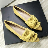 Wjczt Flat Shoes for Women Suede Velvet Spring Summer Casual Shoes Women Flats Bow Flower Pointed Scoop Shoes Slip on Size 33 34 43