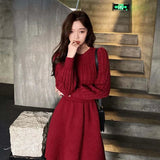 Wjczt Autumn Winter Women New Korean Twist Sweater Dress Female O-neck A-line Vestidos Ladies Long Sleeve Knit Dresses M301