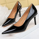 Wjczt Shoes Rivet Woman Pumps 2023 New High Heels Stiletto Pu Leather Women Heels Sexy Party Shoes Female Heel Plus Size 43