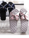 Wjczt Women Indoor Silk Slippers Butterfly-knot Bowtie Light Comfy Flats Open Toe Home Slides House Causal Fashion Cute Shoes Ladies